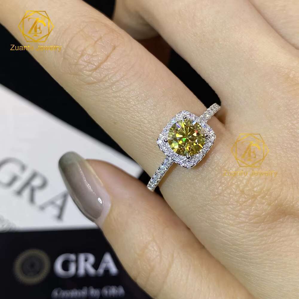 Moissanite Jewelry 925 Sterling Silver Moissanite Ring Round Yellow Pink Green Vvs Engagement Moissanite Halo Rings for Women