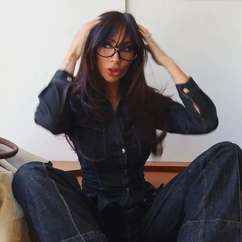Chic Women's Vintage Denim Set Single Breasted Lapel Jacket With Waist Wide Leg Jeans Spring Fall High Street Casual Outfit