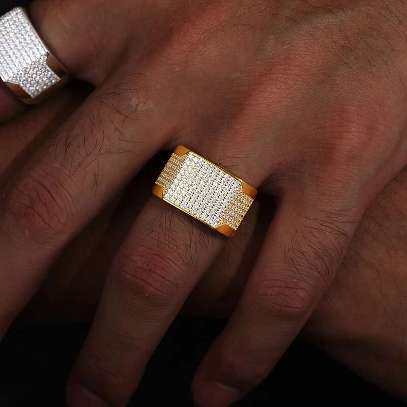 Unisex Classic Simple Style 925 Ring Moissanite Men Hip Hop Jewelry Pave Setting Ring Fashion Rock Gift