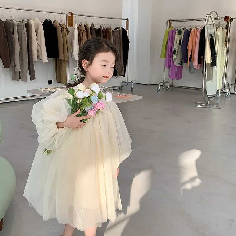 2023 Korean Chiffon Girl Baby Fairy Embroidery Solid Color Lace Dress Childrens Princess Mesh Cotton Dress W250326