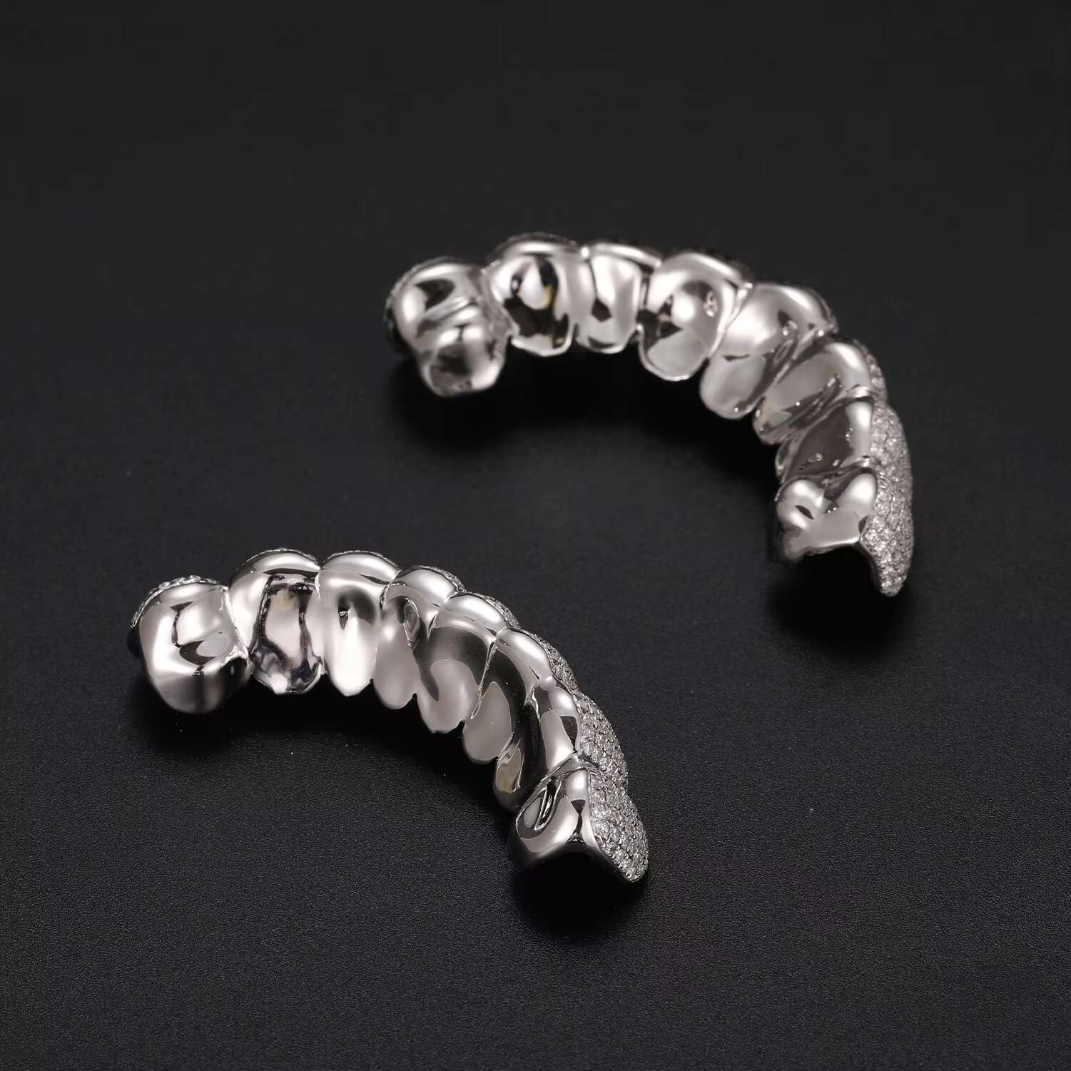 925 Silver Hip Hop Solid Moissanite Teeth Grillz Top Bottom Grills Dental Mouth Punk Tooth Caps Kingber Rapper Jewelry