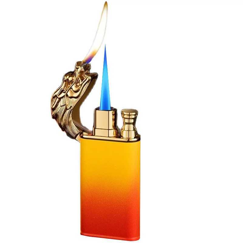 Metal Lighters Double Flame Cigarette Lighters Windproof Inflatable Lighters Gradient Colour Butane Torch Lighters Mens GiftsC250326