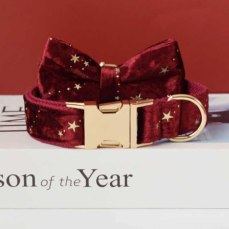 Personalized velvet high-quality fabric for red wine collars suitable for small medium and large dogs to customize metal parts and pet accessories Sta