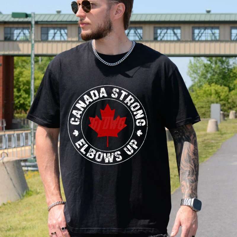 Summer New Fashionable Men s T shirt with Elbow Up Canadian Printed Top Casual Loose Street Fitness High Quality