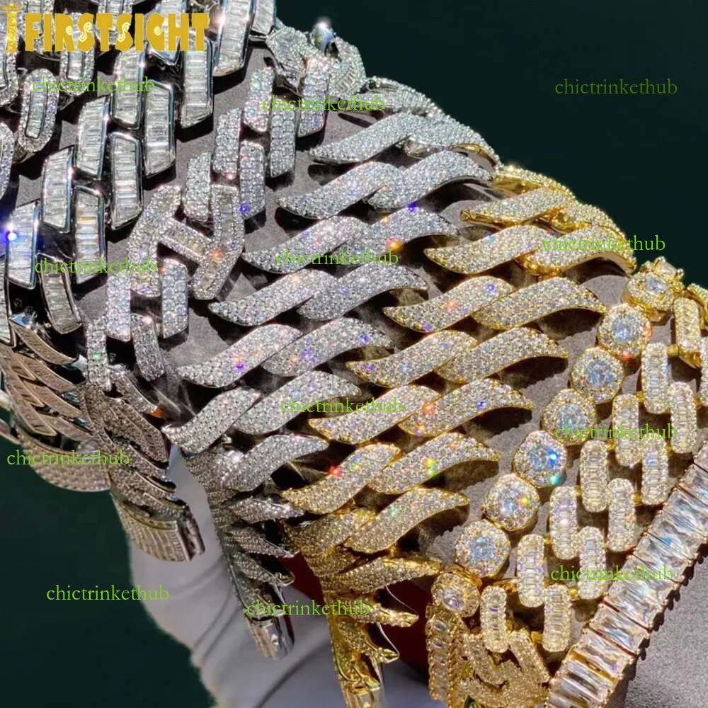 Charm Bracelets Iced Out Cuban k Bracelet For Men Prong Setting CZ Cubic Zirconia Two Tone Color Chain Bangle Hip Hop Jewelry 230815
