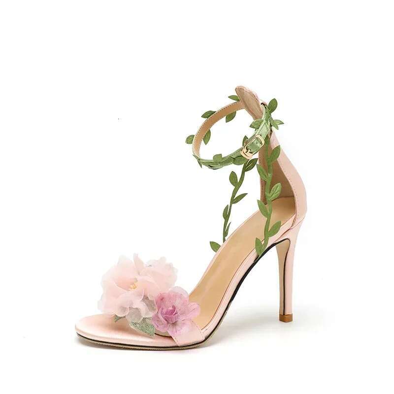 Summer Pink Sweet Chiffon wer Dream High Heels Lace up Sandals Wedding Banquet Women's Shoes