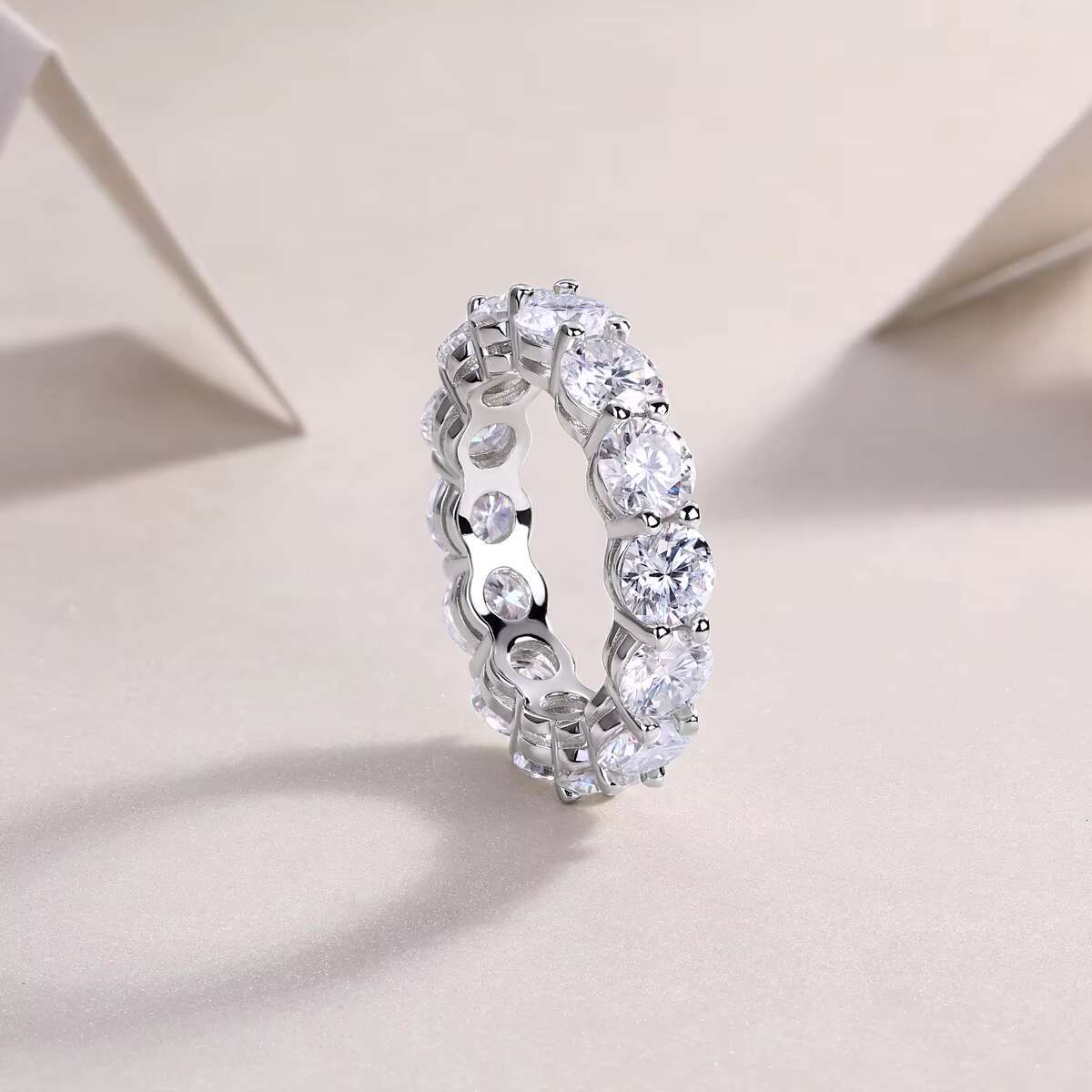18K White Gold Plated Fine Jewelry Promise Eternity Ring 925 Sterling Sliver Full Diamond D/VVS Moissanite Single Row Rings
