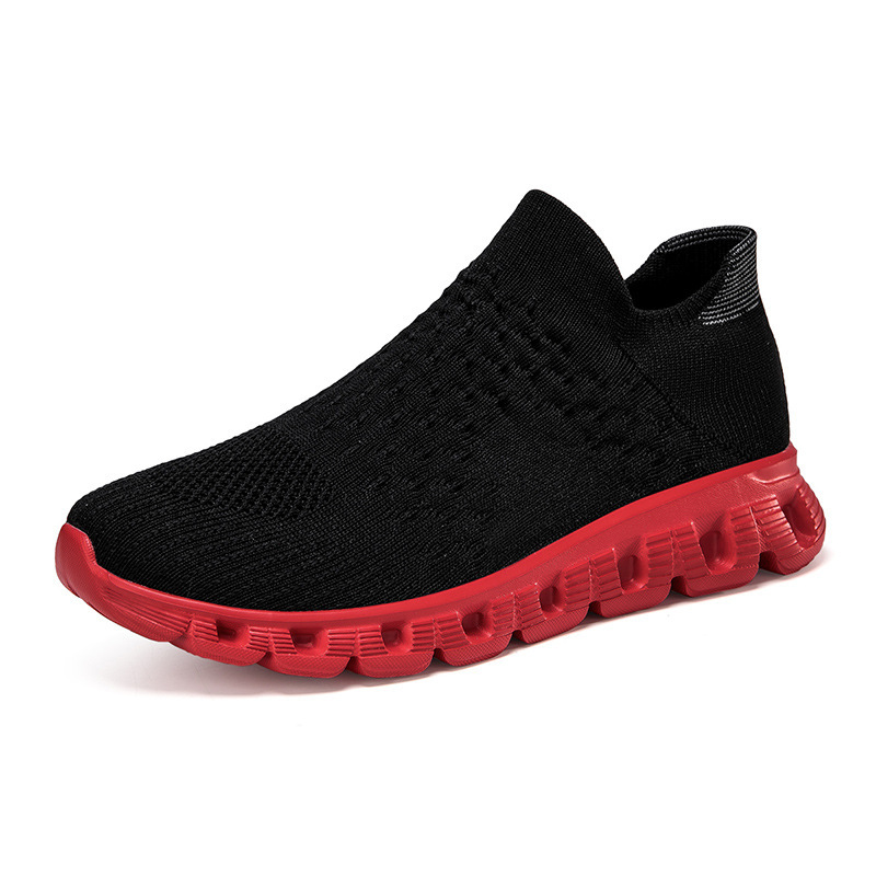 designer shoes 2025 new Men's shoes summer style breathable mesh upper casual knitted sock shoes for men slip-on style thick sole soft sole runni