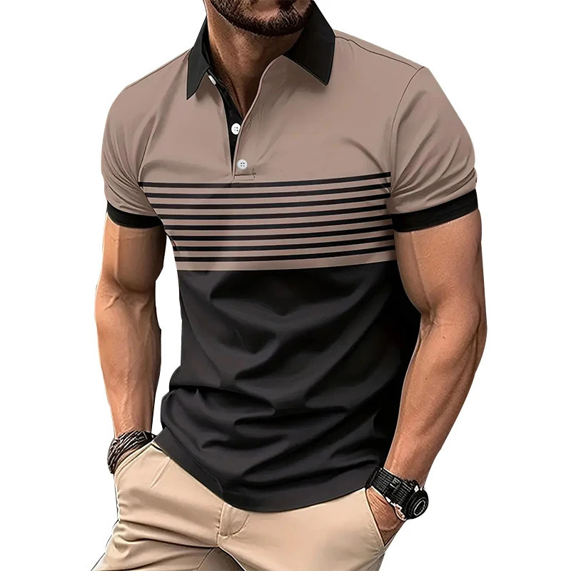 Mens summer slim fit short sleeved sports collar polo shirt mens business casual button 3D digital printing 250326