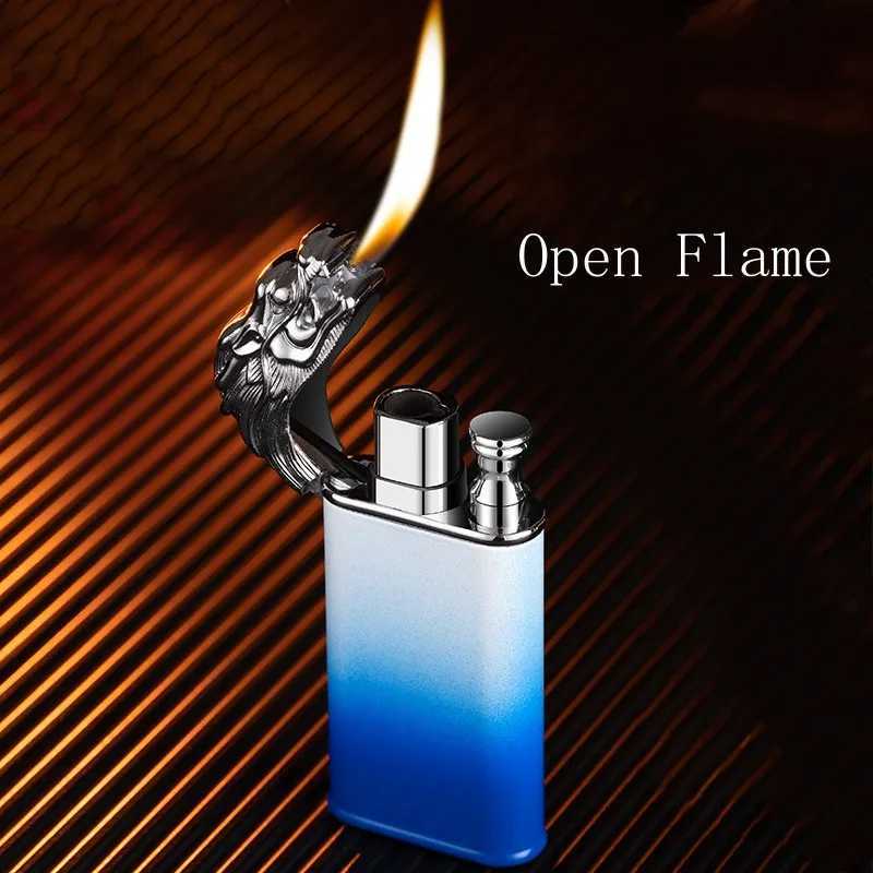 Metal Lighters Double Flame Cigarette Lighters Windproof Inflatable Lighters Gradient Colour Butane Torch Lighters Mens GiftsC250326