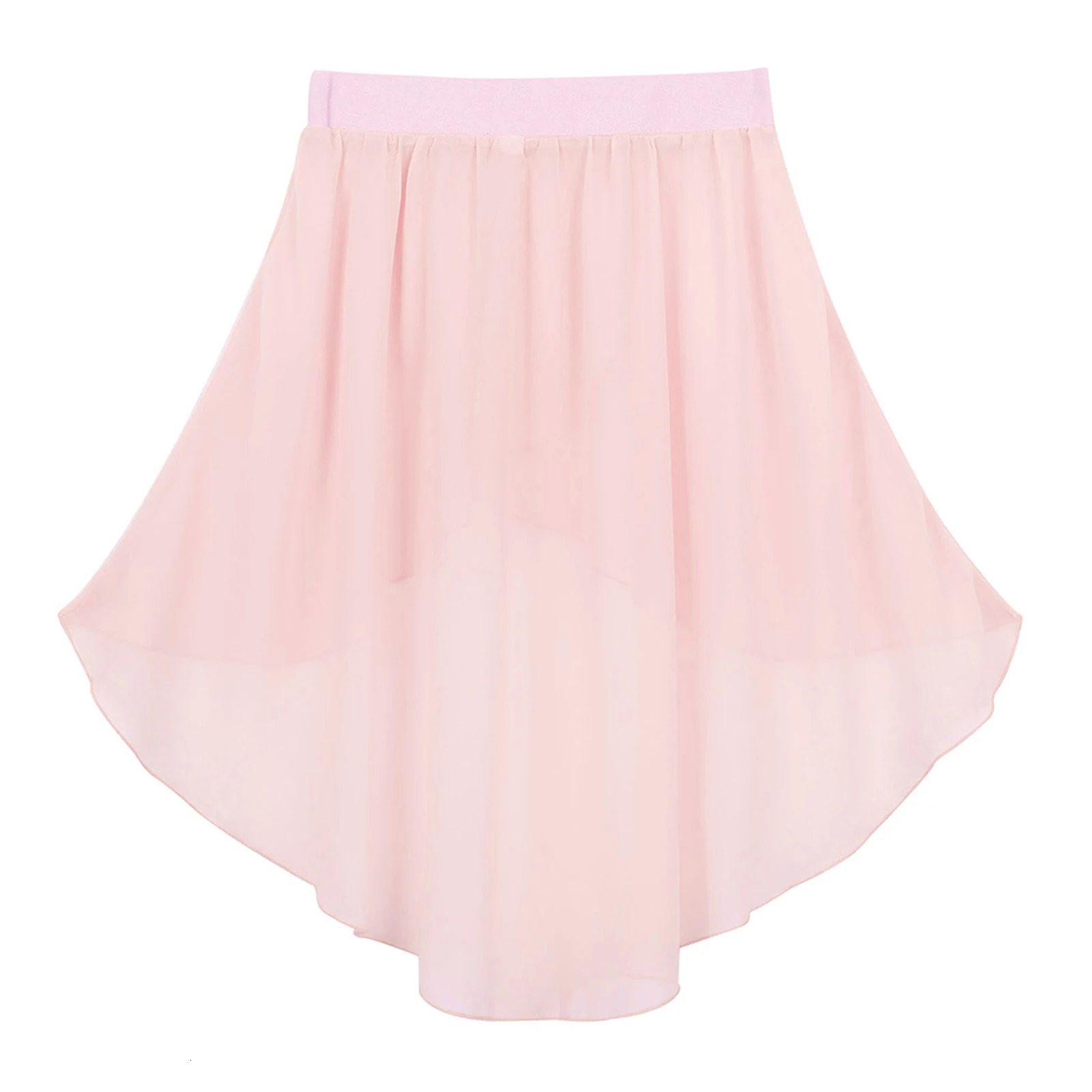 Kids Girls Chiffon Dance Skirt High-Low Elastic Waistband Chiffon Skirt for Ballet Jazz Dance Studio Practice Performance 250326
