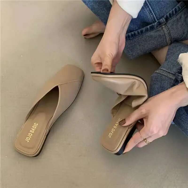 Designer Comfortable Women's Mules Shoes Slippers Elegant Sandals Woman Fashion With Chic Point Hot Leather Summer New Low