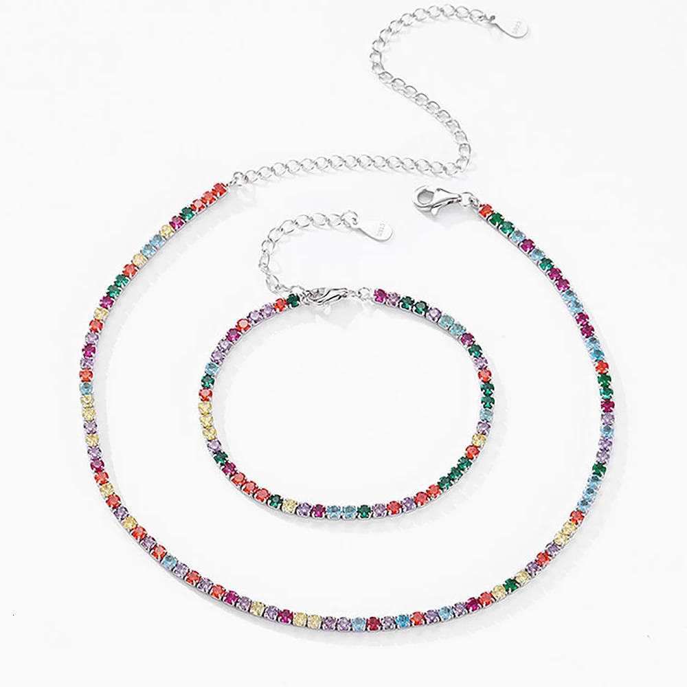 2.5/3mm Round Rainbow Tennis Necklace Womens Bracelet S925 Silver High Carbon Diamond Necklace Exquisite Jewelry 250322