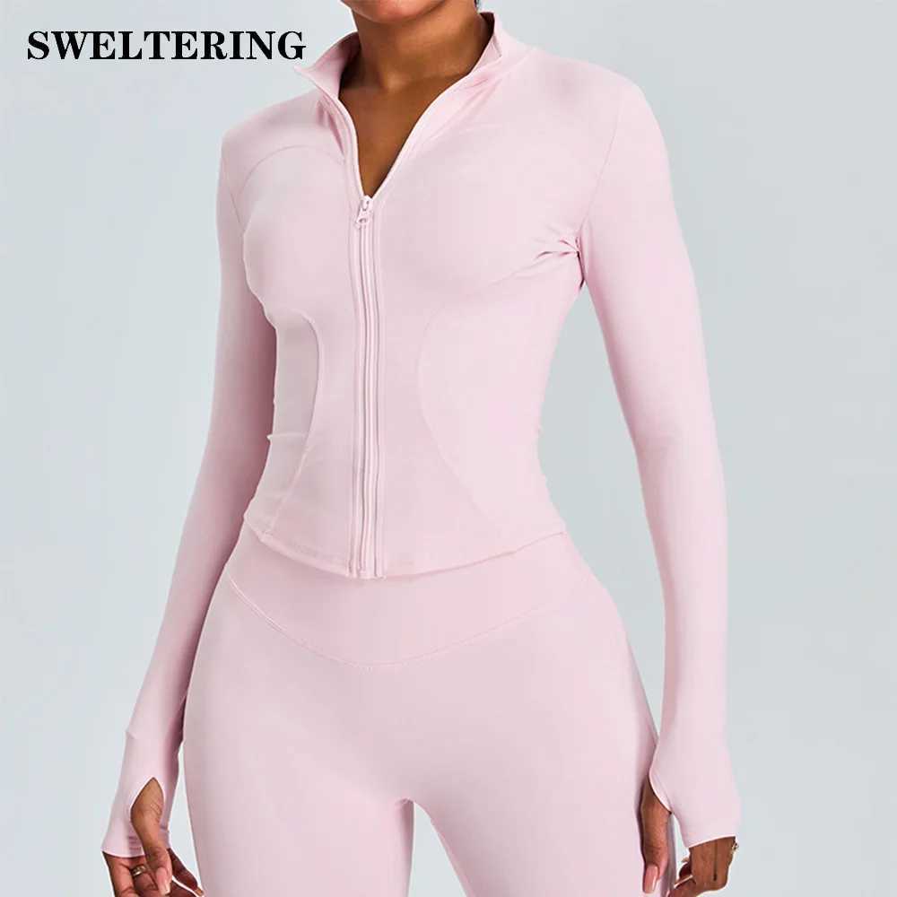 Zipper long sleeved sports jacket womens fitness yoga shirt gym top activity suit running jacket push up sportswear womens jacket W250326