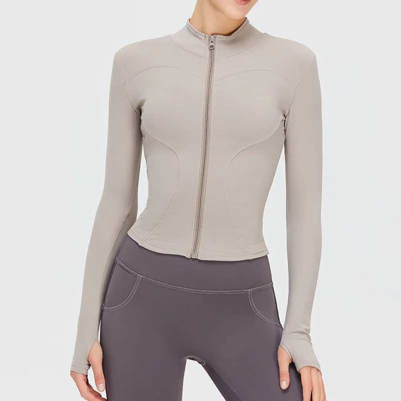 Zipper long sleeved sports jacket womens fitness yoga shirt gym top activity suit running jacket push up sportswear womens jacket W250326