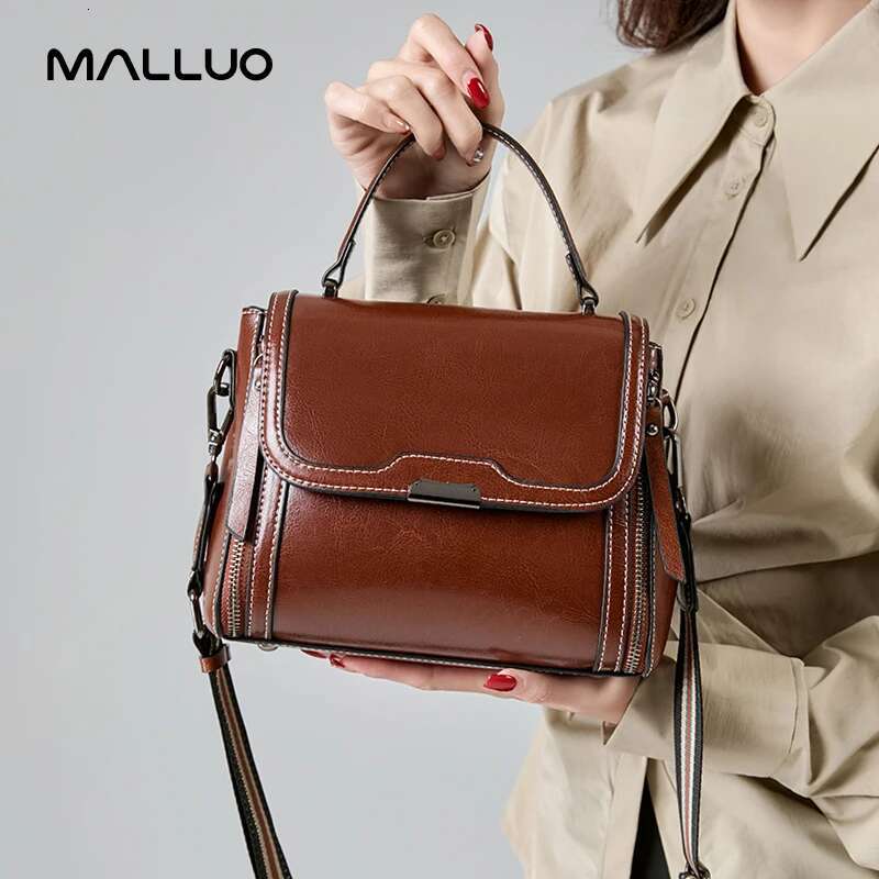 Designer Oil Wax Cowhide Leather Women's Handbag Crossbody Bag Lady Commuter Handbill Shoulder Messenger Bags For Female