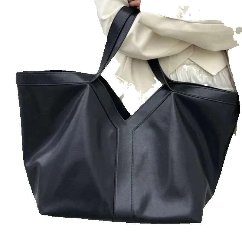 Y Brand Women Large Capacity Shoulder Soft Genuine Leather High-End Fashion Tote Bag 2025 New Black Shopping Handbag