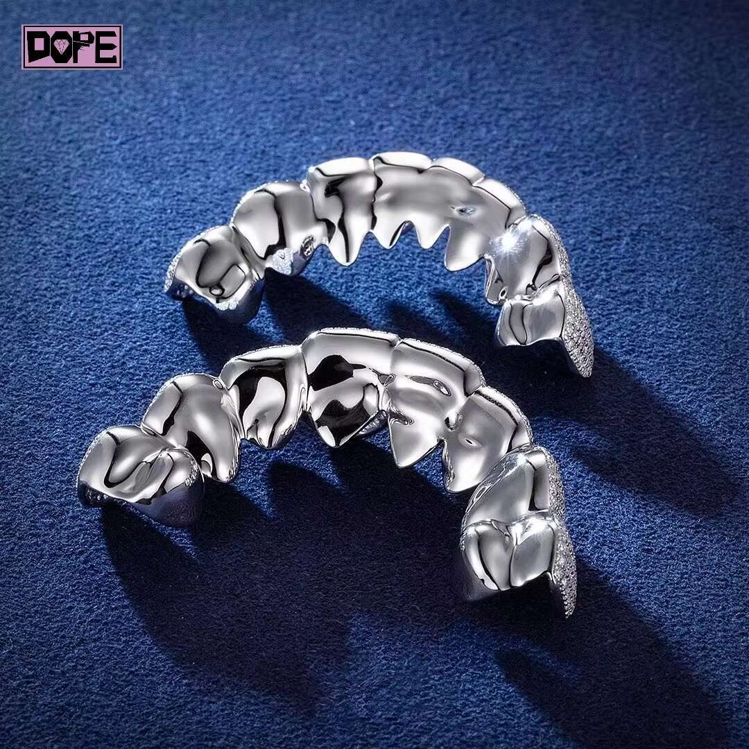 Custom Grillz for Teeth Honeycomb Teeth Silver 925 White Gold Plated Vvs Moissanite Grillz