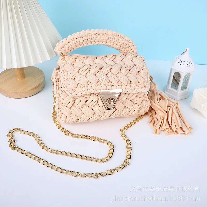 Women's Hot Selg Hand Crocheted Cloth Strip Woven Skew Cross Rainbow Color Shoulder Bag Designer Handbag