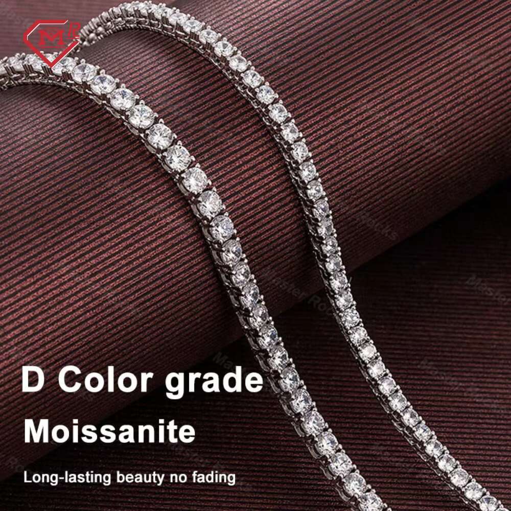 Hip Hop 4mm Moissanite Chain Diamond Tennis 925 Sterling Silver Iced Out Vvs Moissanite Tennis Chain