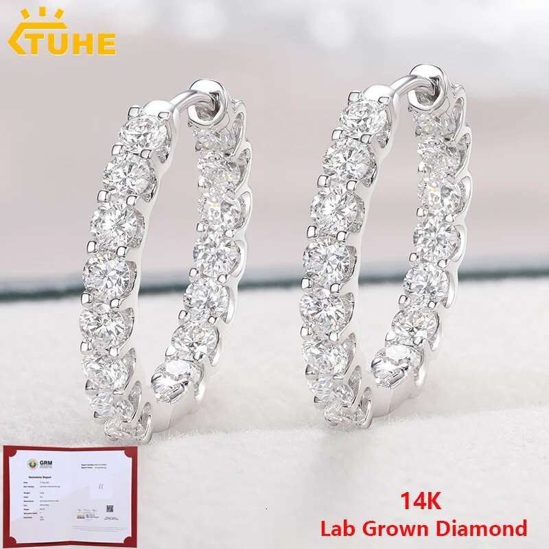 Luxury VVS Lab Grown Diamond Huggie Stud Earrings For Women Men 14K Solid Gold Hoop Earring Jewelry Party Gifts GRM Certified