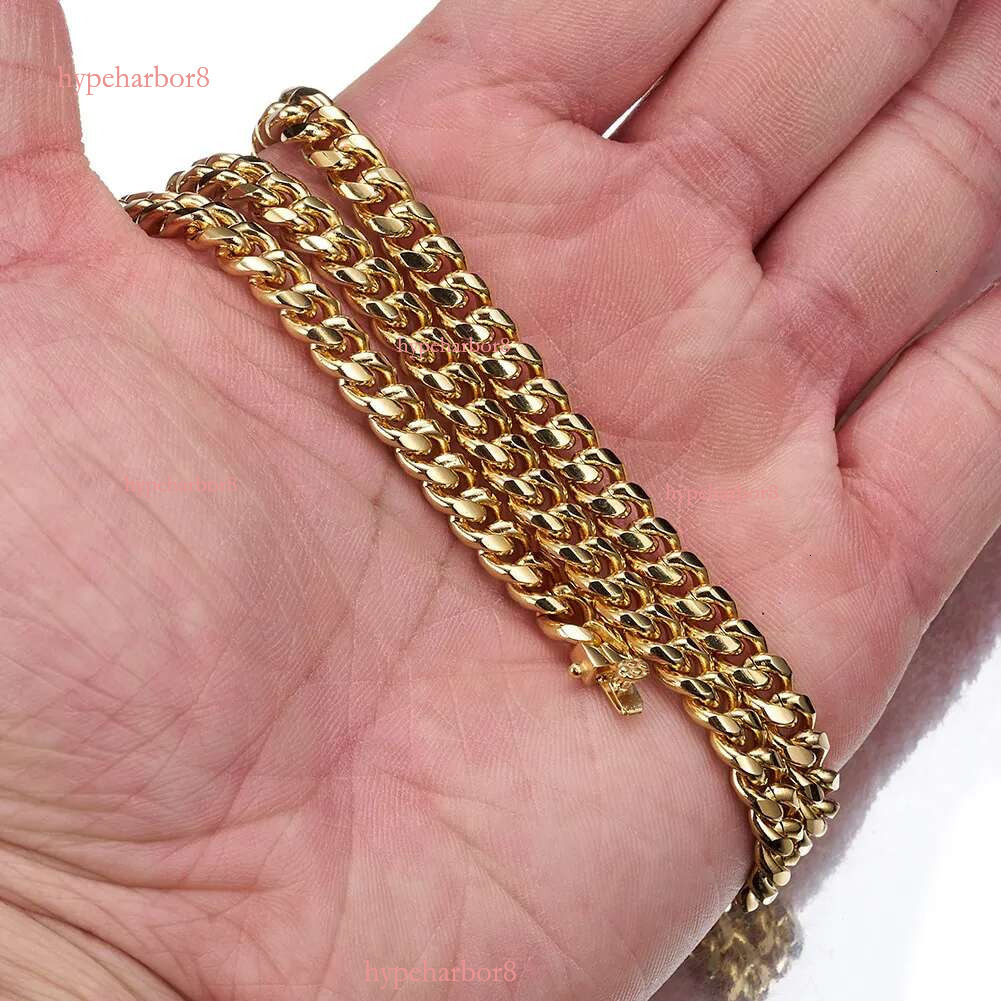 6-22mm Hip Hop Stainless Steel Miami Cuban k Chain Bib Clasp Mens Real Gold Plated Jewelry
