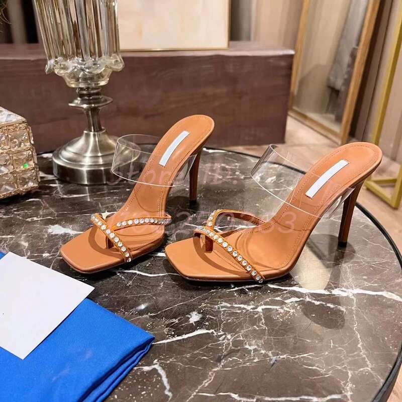 Crystal Straps Thin High Heel Slippers Clear PVC Round Toe Flip-p Stilettos Rome Sandals Women Solid Dress Mules Shoes 2024