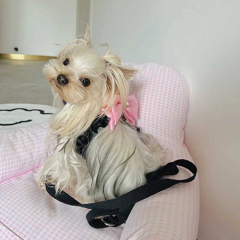 Dog and Cat Strap Set Adjustable Lace Bow Pet Strap Cute Puppy Princess Dress Walking Collar Chihuawak X250326