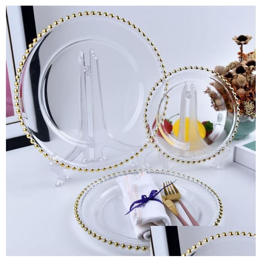 Dishes & Plates Stocked 13Inch Round Wedding Clear Silver/Gold Glass Beaded Charger Pates Plate For Table Decoration Drop Delivery Hom Otc2R