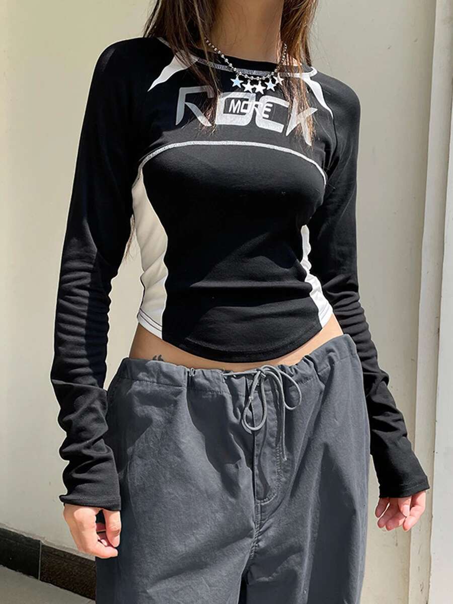 Ddmyshoesvip Women S Crew Neck Tops Fashion Letter Print Long Sleeve Fit T Shirt Casual Blouse Streetwear