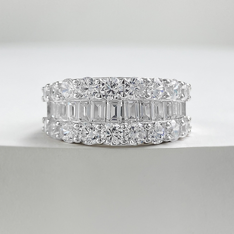 Choucong Handmade Gorgeous Sparkling High Quality Real 100% 925 Sterling Silver Half Princess Cut White Moissanite Diamond Women Wedding Band Ring Gif