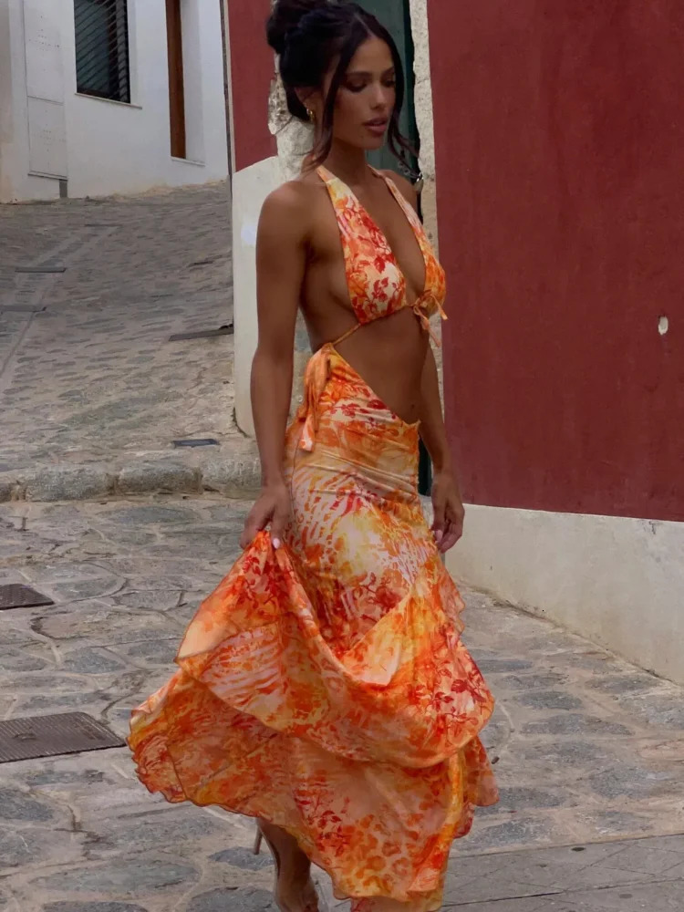 Sexy Printing Bikini Set With Cover Up Swimsuit Fashion High Waist Ruffles Hem Skirts Sets Summer Ladies Beach Outfits 250321
