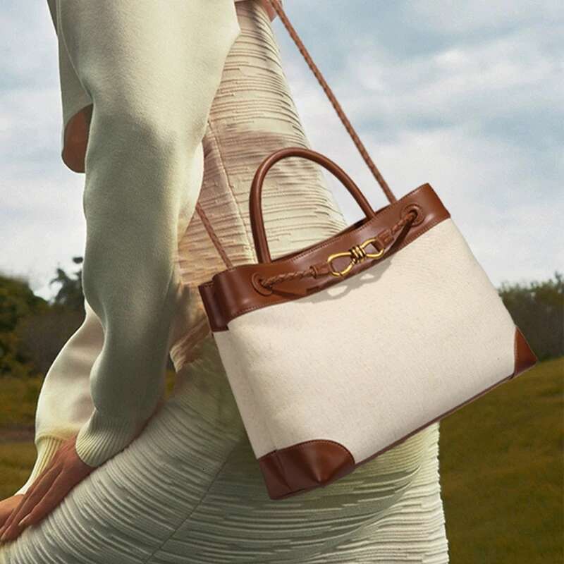 2024 Women's Large Contrast Color Canvas Attractive Simple Retro Handheld Crossbody Tote Bag Woman Ladies Bags Trend Y2k