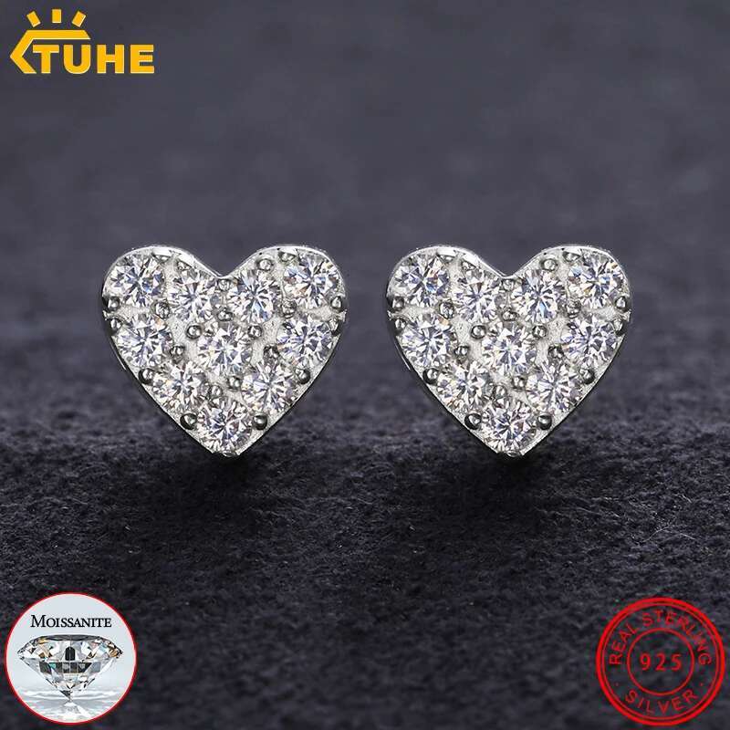 Top Quality Unisex Heart 100% 925 Silver Earrings Fashion Classic Moissanite Earring For Women Jewelry