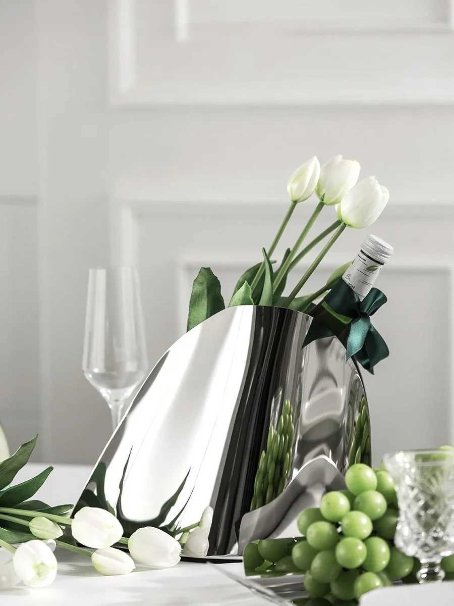 Nordic luxury stainless steel ice bucket designer vase high-end champagne bucket bar home decoration restaurant party X250326