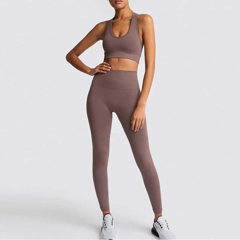 202 womens yoga suit seamless sportswear 2-piece gym yoga suit sports bra+leg running suit tight workout suit W250326