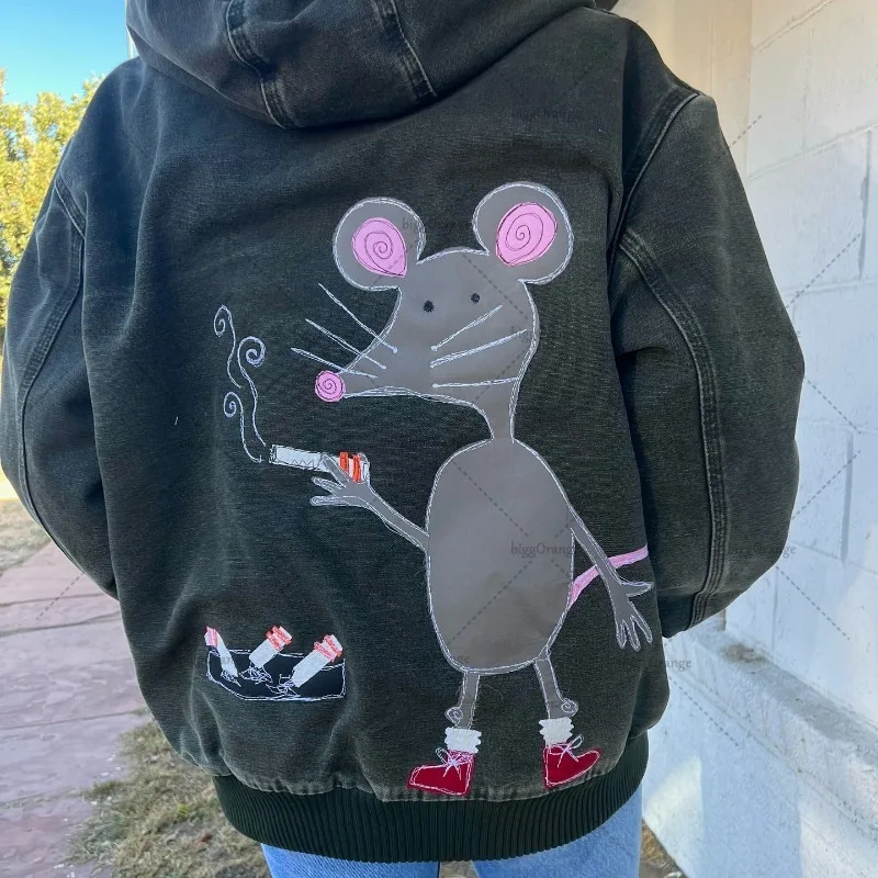 Street Hip Hop Personalized Printed Casual Loose Zipper Hoodie Mens Y2K Harajuku Retro Fashion Oversized Sweatshirt Womens 250324