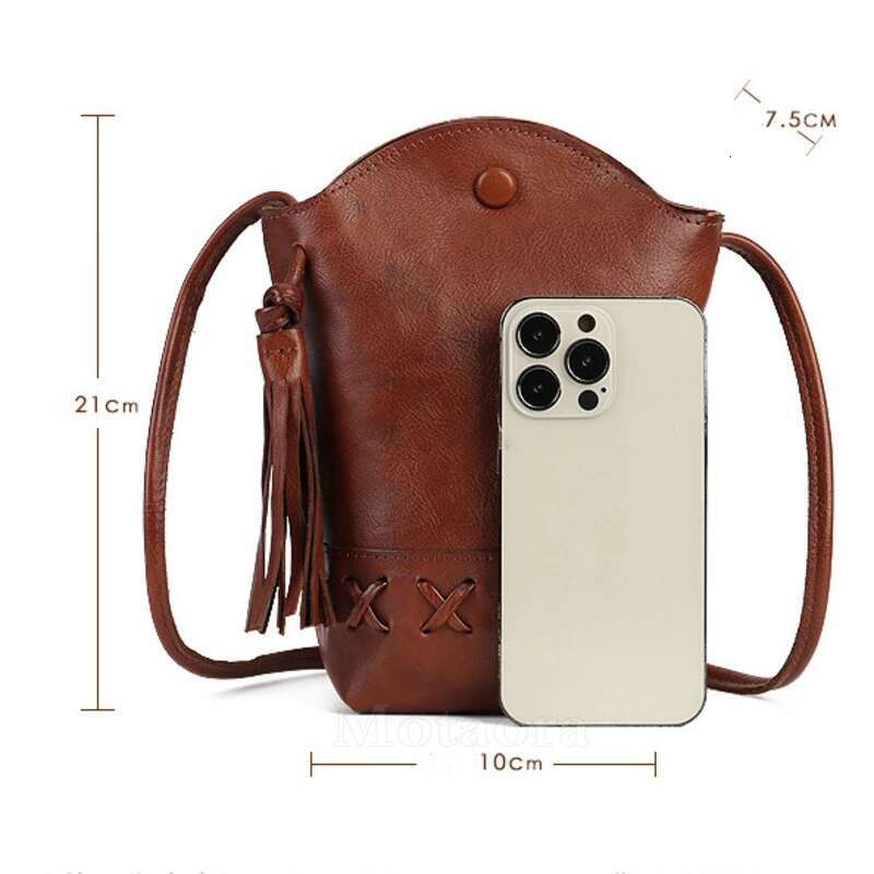 MOTAORA New Small Cowhide Women Shoulder Casual Tassel Bucket Handbag Mini Genuine Leather Mobile Phone Crossbody Bag Purse