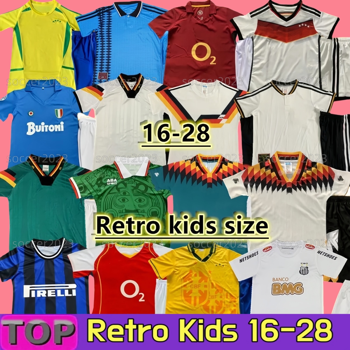 88 90 92 94 96 98 Naples Germanys BraziLS Milans Santos Children's Vintage Football Jersey Football Shirt BALLACK HENRY ROMARIO KAKA PELE RIVALDO 02 04 05 10 Vintage Set
