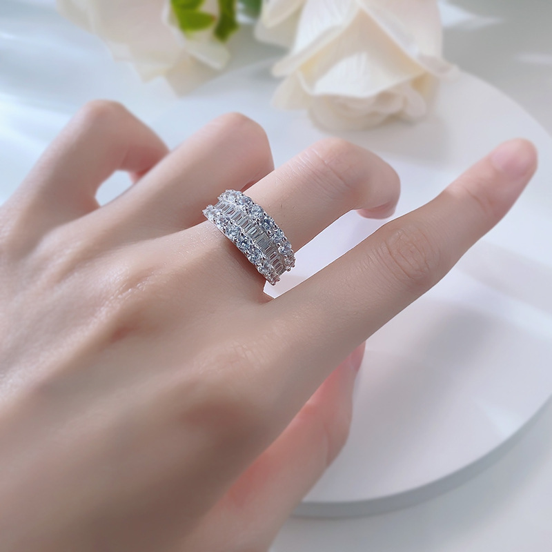 Choucong Handmade Gorgeous Sparkling High Quality Real 100% 925 Sterling Silver Half Princess Cut White Moissanite Diamond Women Wedding Band Ring Gif