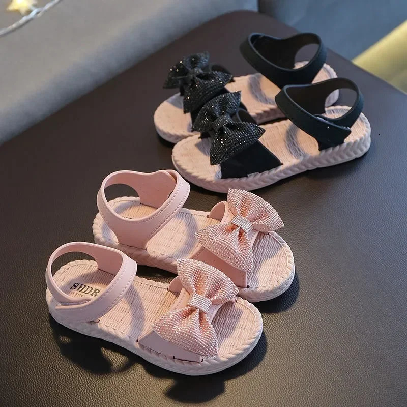 Girls Sandals Summer Princess Children Sandals Bow Tie Girl Shoes Fashion Casual Non Slip Kids Beach Shoes 250326