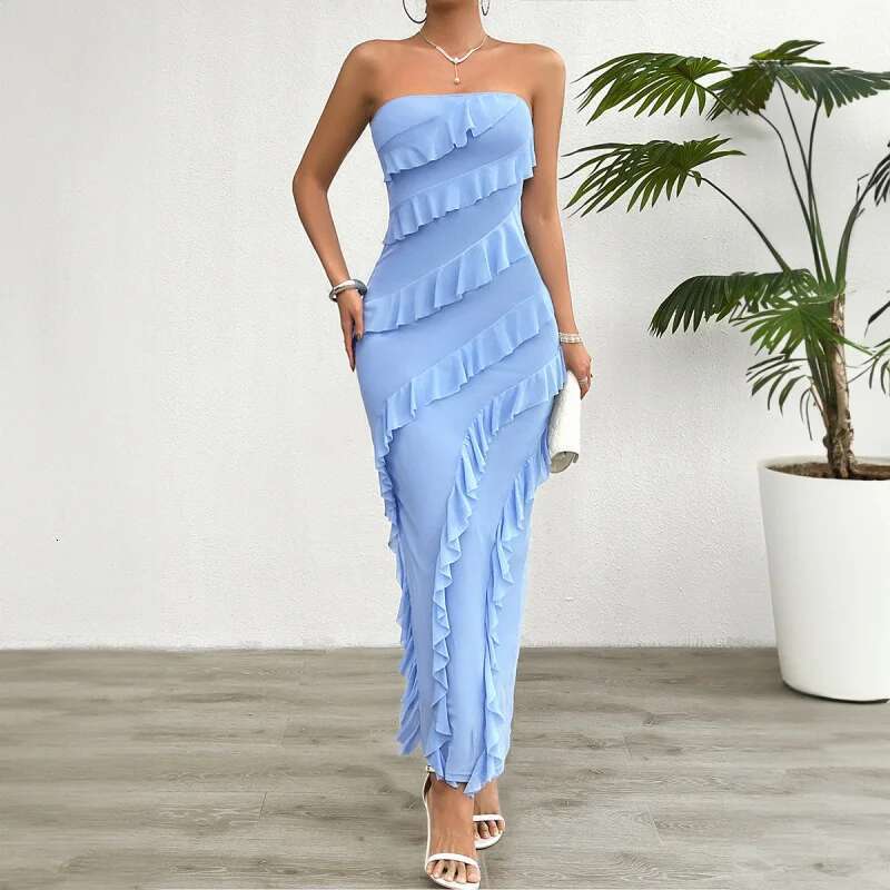Dongdumaoyi Dames Lente Zomer Sexy Bodycon Effen Kleur Afslankende Strapless Jurk A