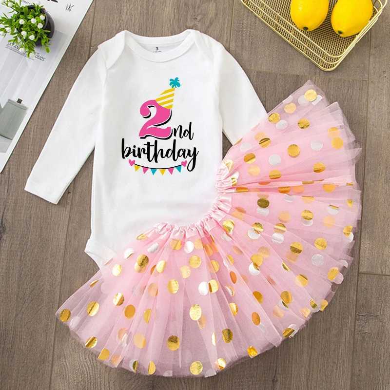 Baby Girls 1st and 2nd Birthday Set Romperc Cake Dress Birthday Par Shirt Tutu+Baby Tight Dress Set Girls jumpsuit W250326
