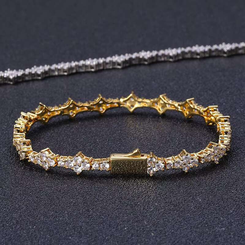 Hip-Hop Mens Womens 925 Sterling Silver VVS Moissanite Diamond Clover Cross Tennis Chain Bracelet Necklace Elegant Bangle