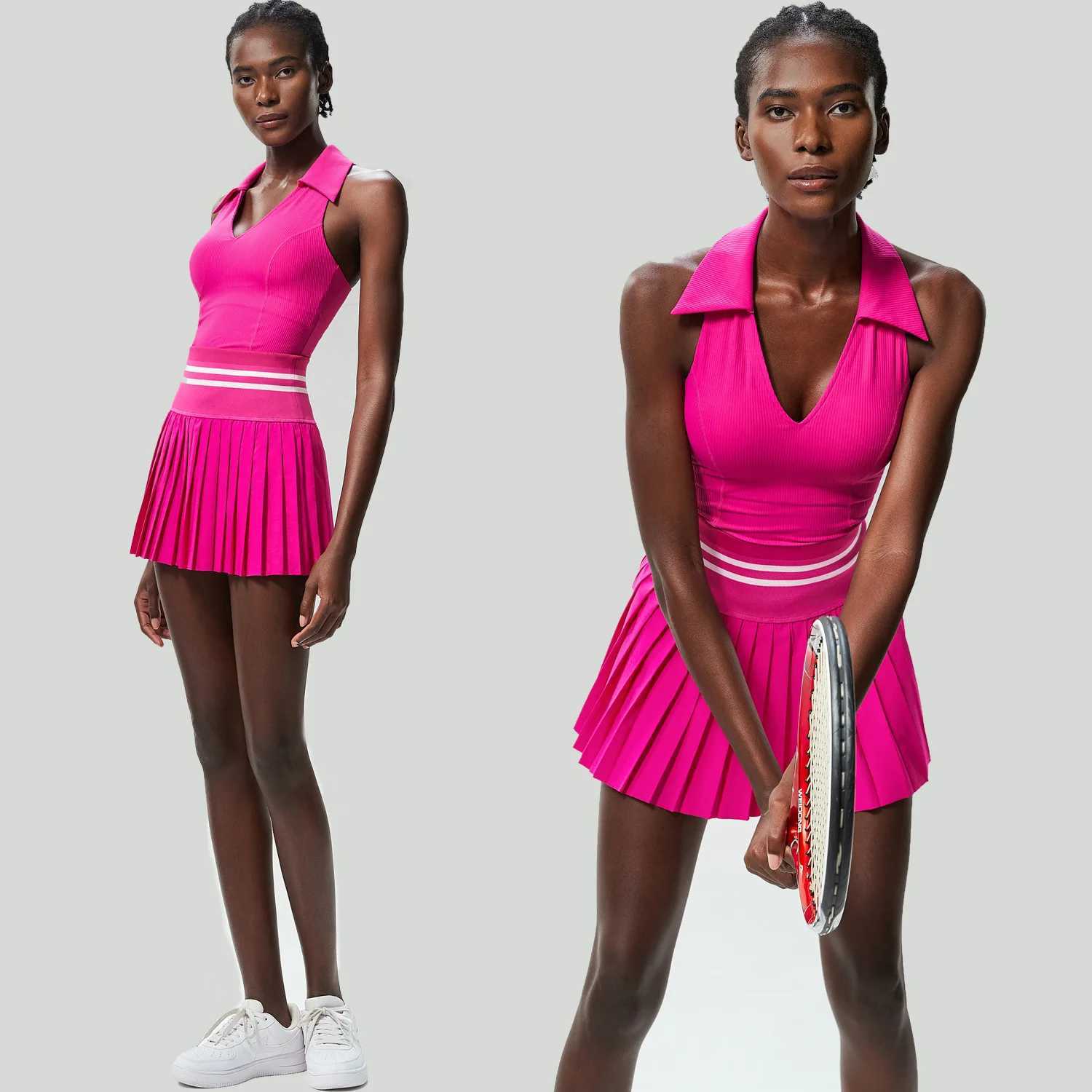 Womens two-piece yoga set solid color gym top-level tennis and skiing sportswear breathable quick drying sportswear W250326
