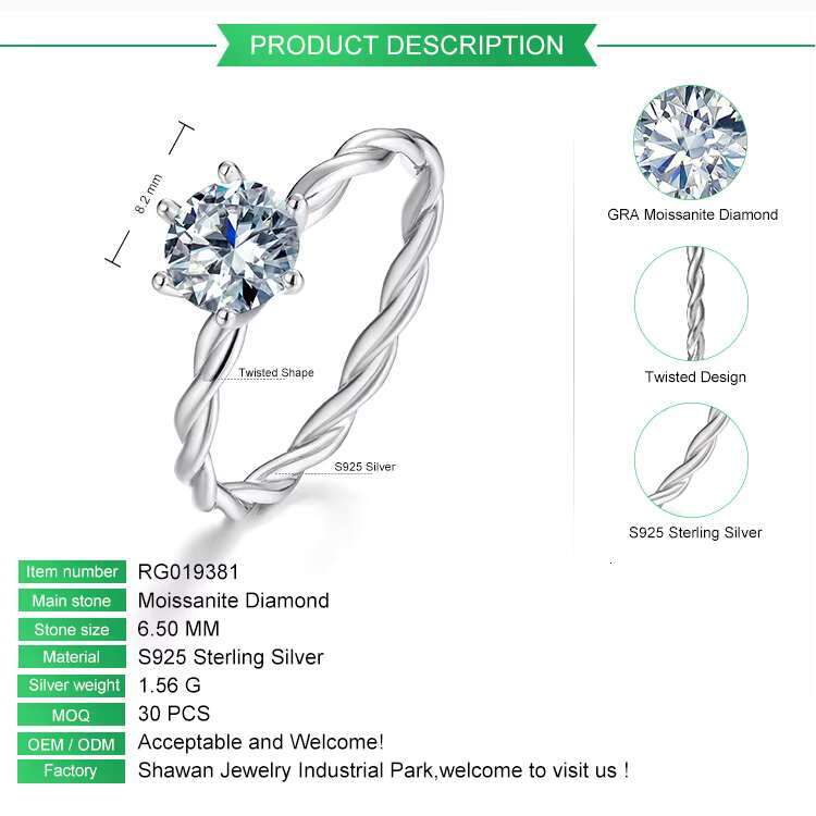 White 1ct Moissanite Wedding Ring for 925 Silver Moissanite Engagement Rings for Women