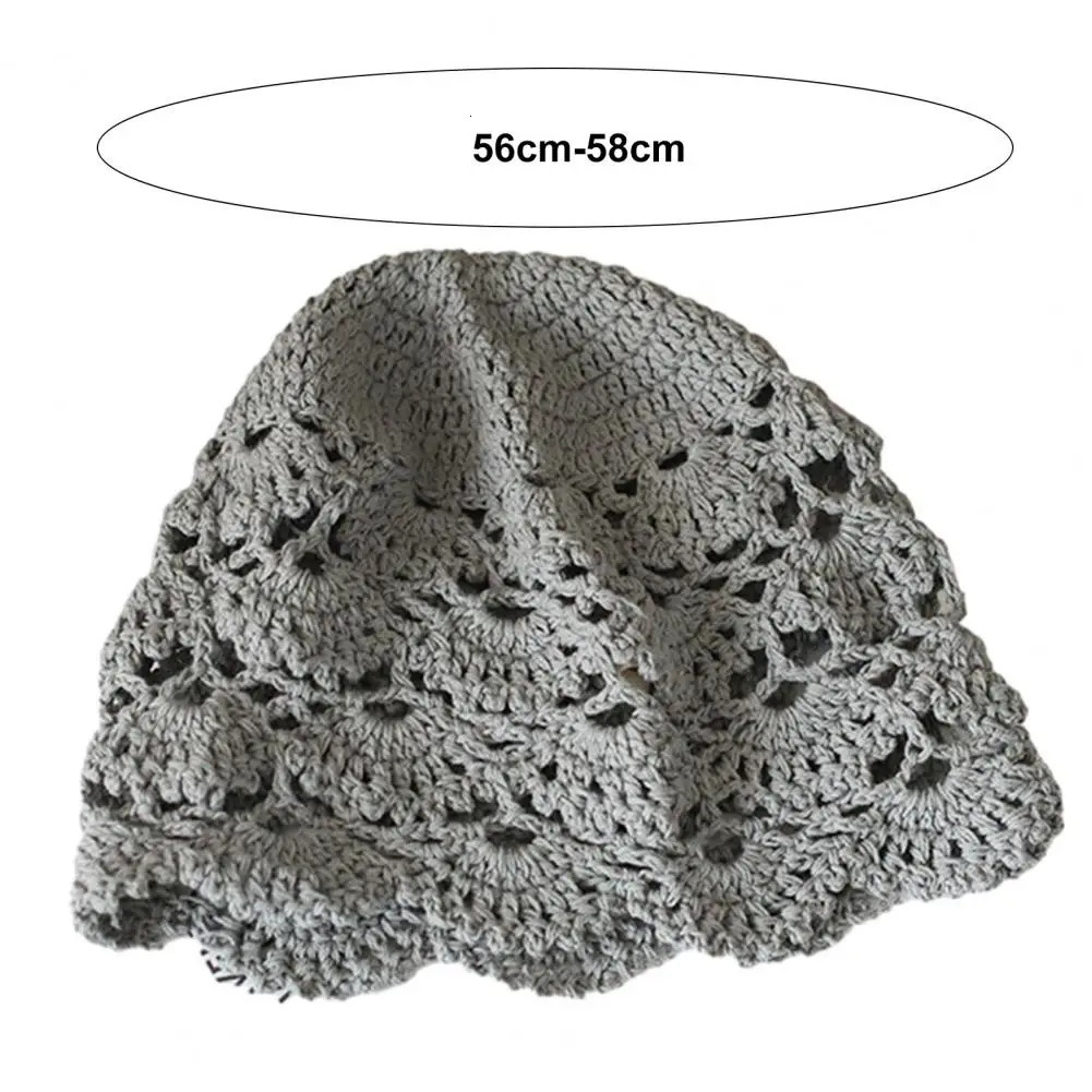 Ladies Hat Hollow Out Lace Women Jacquard Hat Soft Manual Crochet Knitted Hat Solid Color Elastic Breathable Anti-slip Cap 250321