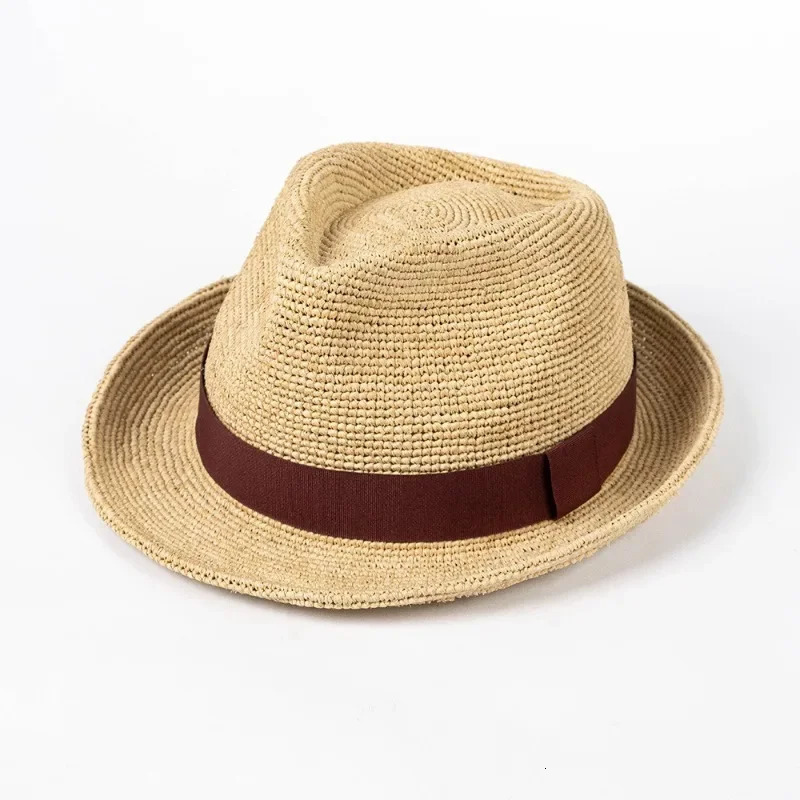 Big Size Summer Jazz Raffia Sun Hat for Man Women Hand Woven Natural Panama Straw Hat Outdoor Beach Vacation Casual Hat 250326