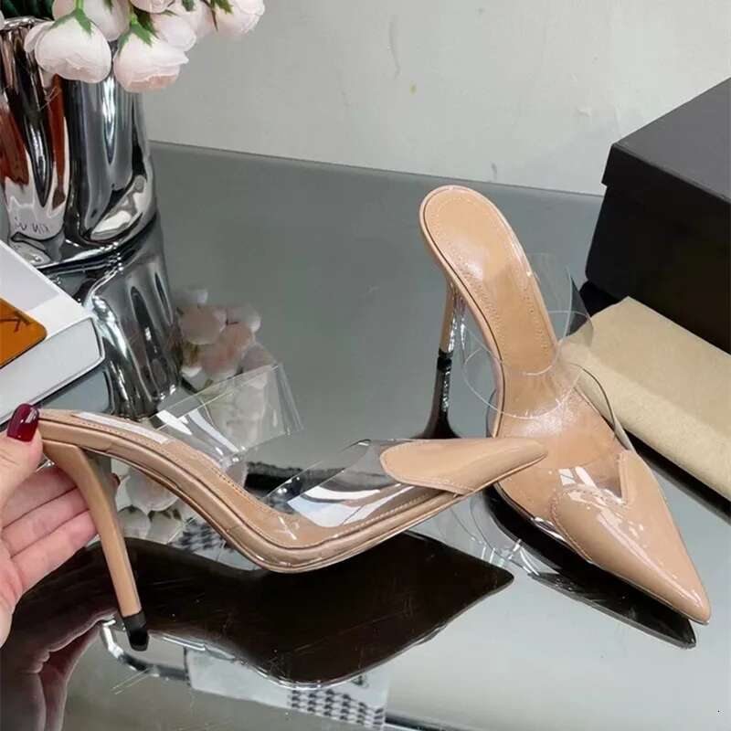 Elegant Pointed Toe Transparent PVC Heart High Heels Mules Slipper Women 2024 Black White Red Shoes Designer Pumps