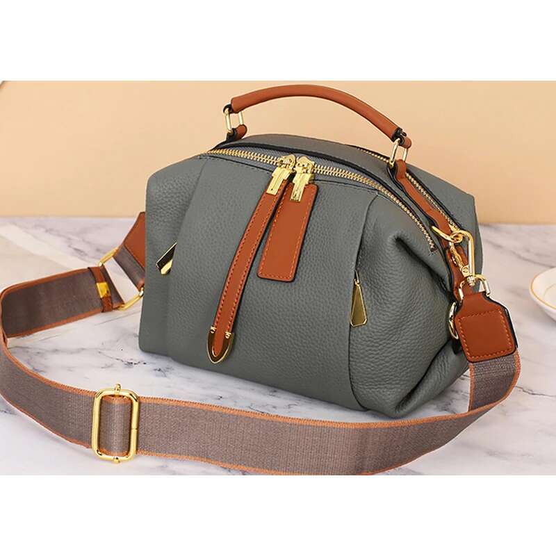 Compartments 2 Straps Roomy Handbag Women Genuine Leather Messenger Female Shoulder Cross-Body Bag D360